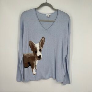 J.Jill Baby Blue "Lulu" Corgi Pullover Cotton-blend V-Neck Casual Sweater